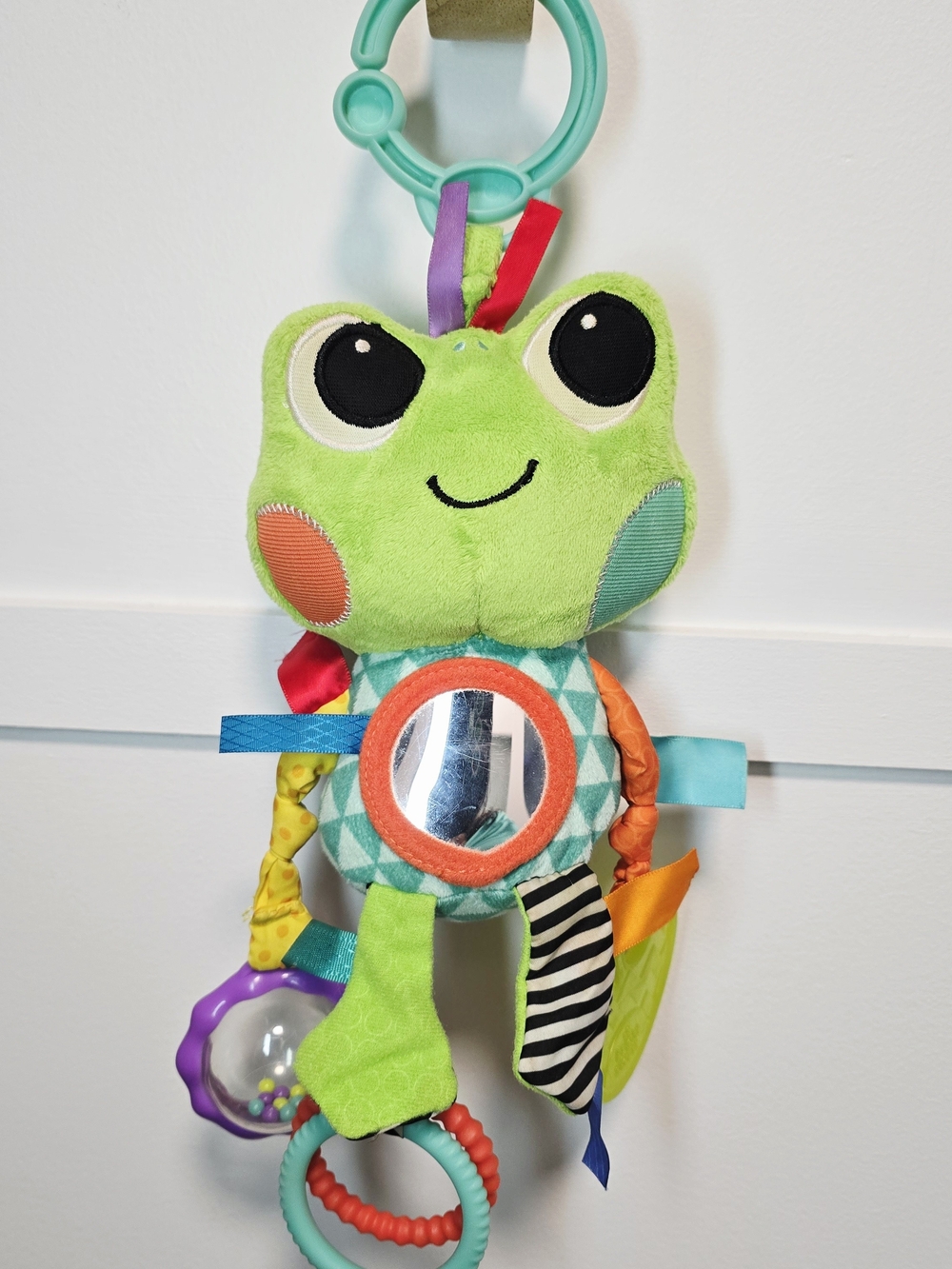 Bright Green Frog Sensory Activity Toy with Mirror and Teethers